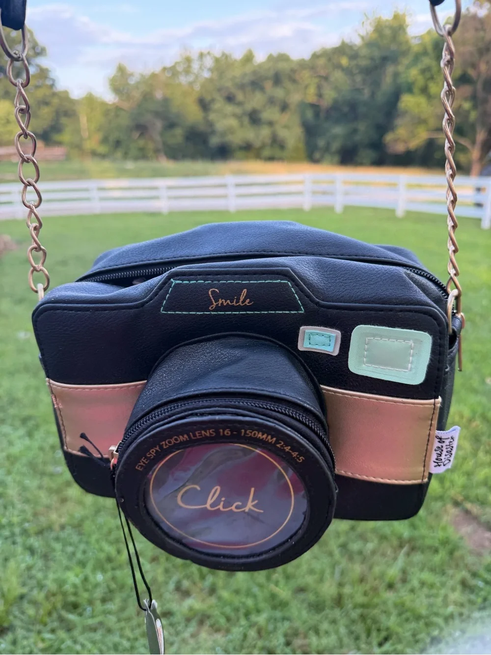 Eye Spy Click Camera-Shaped Crossbody Bag - Black & Gold